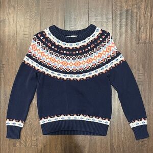 J. Crew Navy Fair Isle Crewneck Sweater